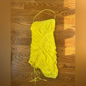Yellow Ruched Mini Dress